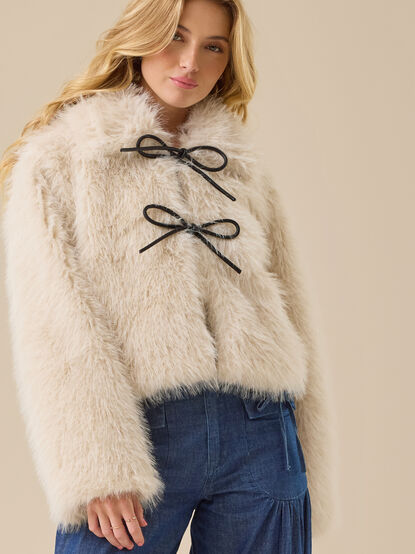 Elodie Tie Front Fur Jacket - TULLABEE