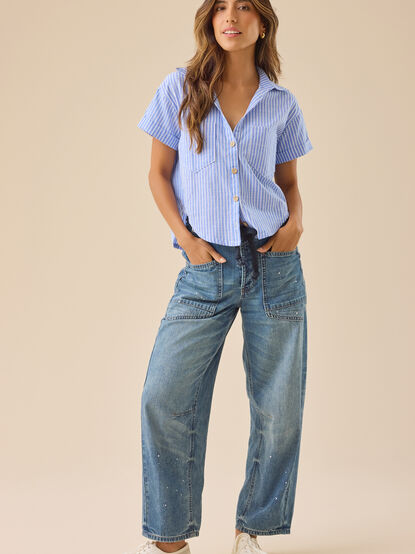 Auden Linen Striped Cropped Blouse - TULLABEE