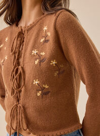 Rowan Embroidered Tie-Front Cardigan Detail 2 - TULLABEE