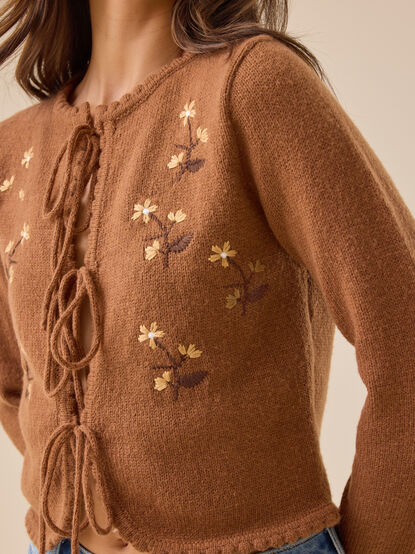 Rowan Embroidered Tie-Front Cardigan - TULLABEE