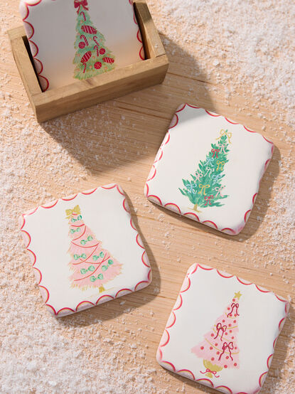 Festive Bow And Tree Coaster Set - TULLABEE