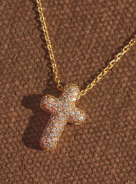 18K Gold Bubble Charm Cross Necklace Detail 2 - TULLABEE