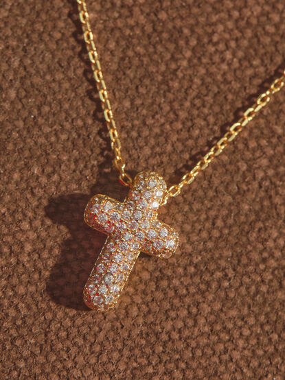 18K Gold Bubble Charm Cross Necklace - TULLABEE