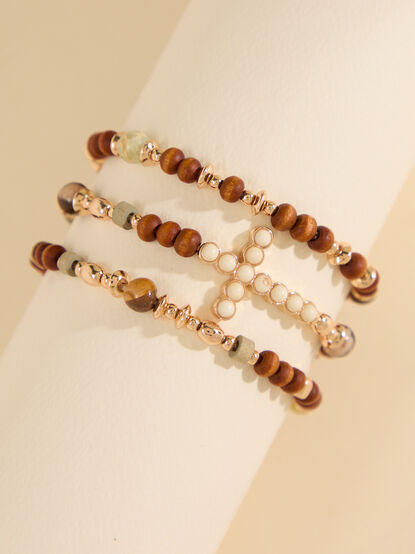 Mixed Bead Cross Bracelet Set - TULLABEE