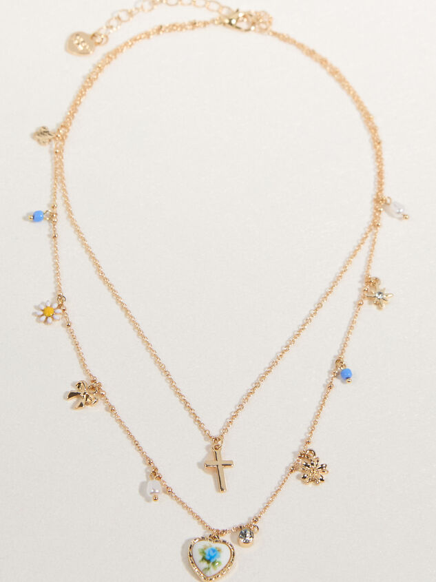 Dainty Daisy Layered Charm Necklace Detail 2 - TULLABEE