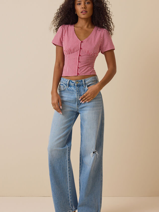 Wendy Gingham Button Front Top Detail 2 - TULLABEE