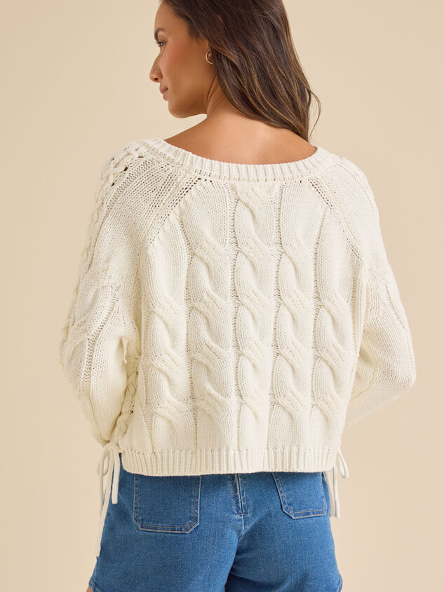 Carlin Lace Up Cable Sweater Detail 5 - TULLABEE