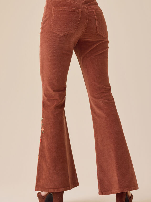 Emmaline Embroidered Corduroy Flare Pants Detail 5 - TULLABEE