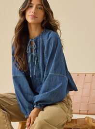 Mia Pleated Denim Top - TULLABEE