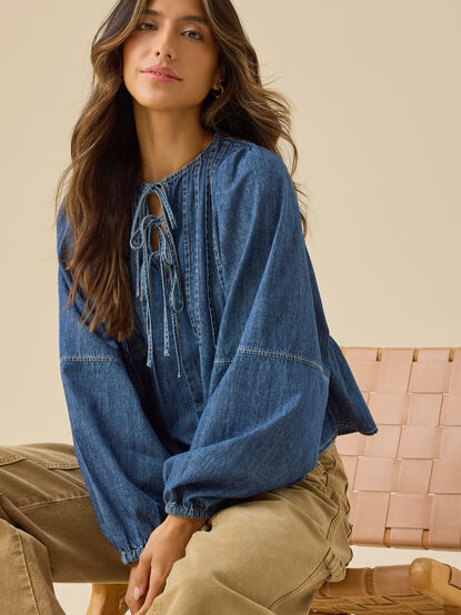 Mia Pleated Denim Top - TULLABEE
