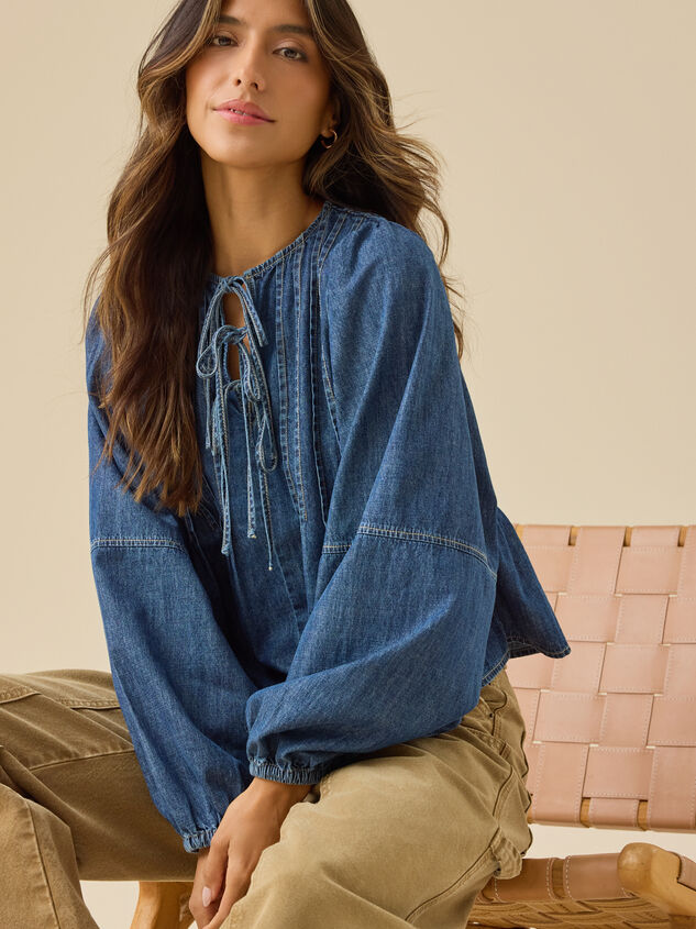Mia Pleated Denim Top - TULLABEE