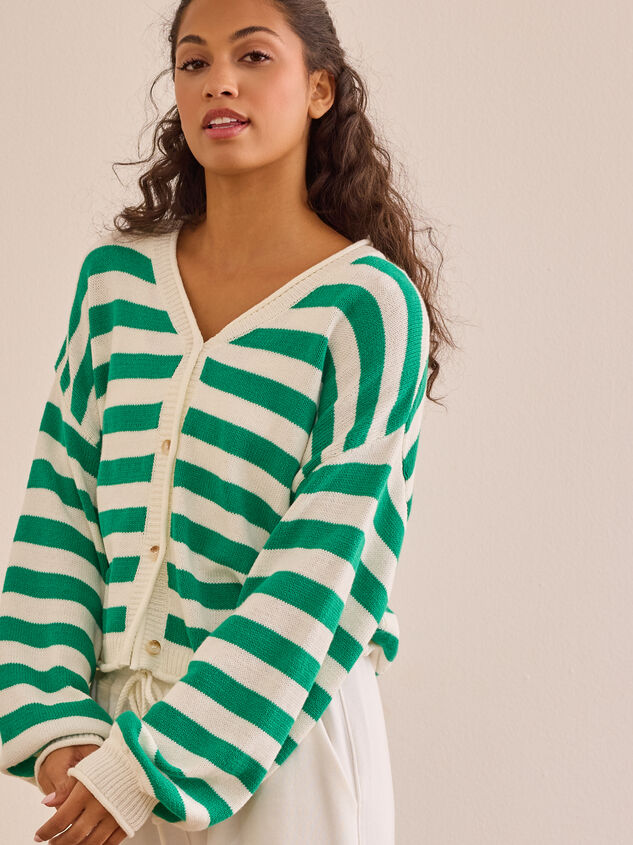 Serve Stripe Button Up Cardigan Detail 4 - TULLABEE