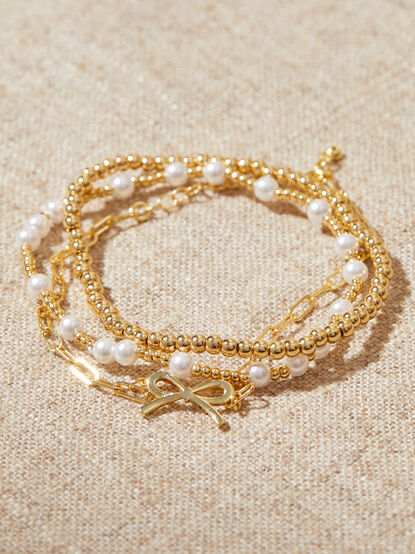 18K Gold Beaded Bow Bracelet Pack - TULLABEE