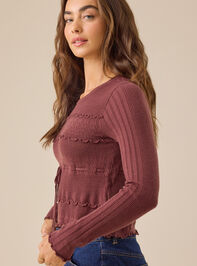 Stevie Ruffle Trim Sweater Detail 4 - TULLABEE