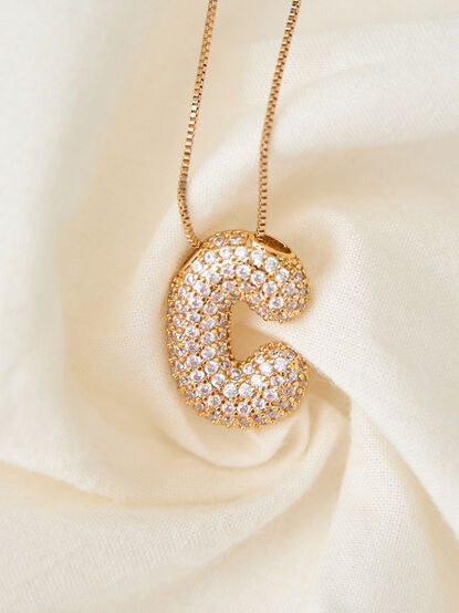 18K Gold Monogram Charm Necklace - C - TULLABEE