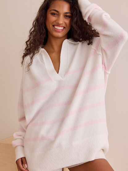 Cozy Compass Striped Collared Pullover - TULLABEE