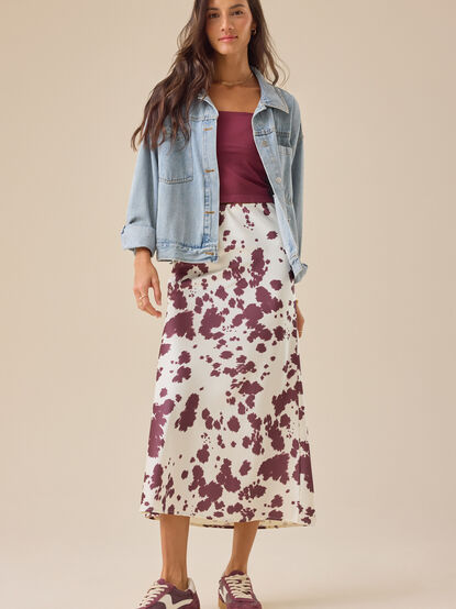 Cow Print Satin Midi Skirt - TULLABEE