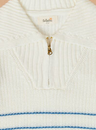 Sawyer Stripe Quarter Zip Sweater Detail 2 - TULLABEE