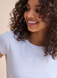 Embroidered Bow Baby Tee Detail 3 - TULLABEE
