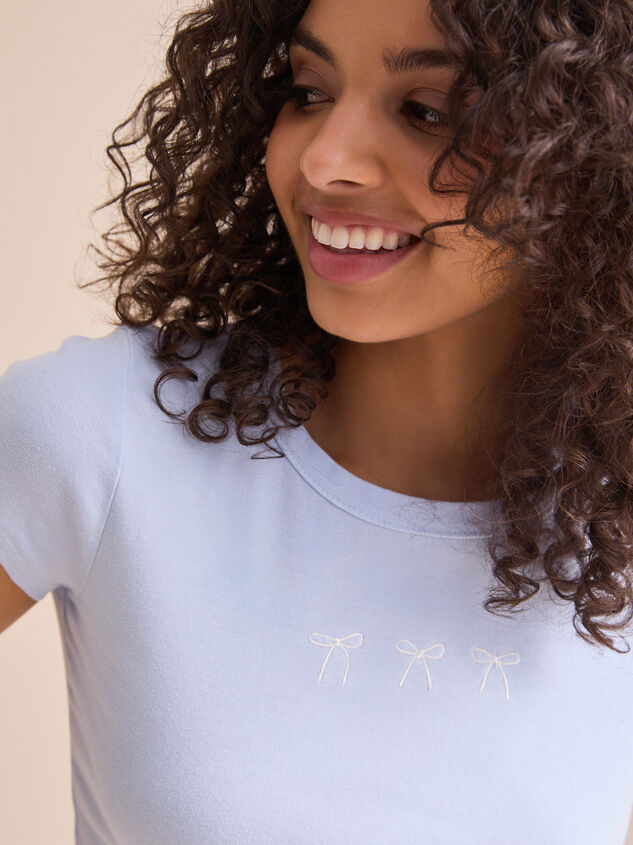 Embroidered Bow Baby Tee Detail 3 - TULLABEE