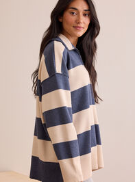 Varsity Charm Striped Quarter Zip Detail 4 - TULLABEE