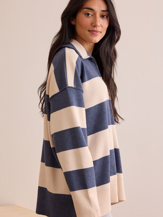 Varsity Charm Striped Quarter Zip Detail 4 - TULLABEE