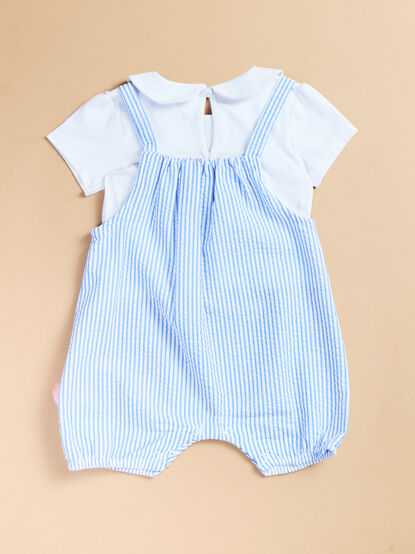 Bunny Striped Romper with Collared Top Set - TULLABEE