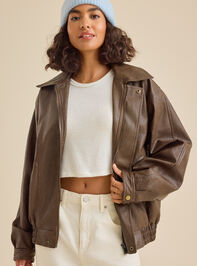 Reba Leather Bomber Jacket Detail 2 - TULLABEE