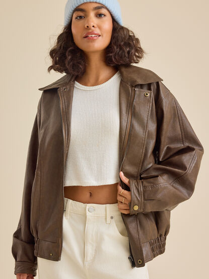 Reba Leather Bomber Jacket - TULLABEE
