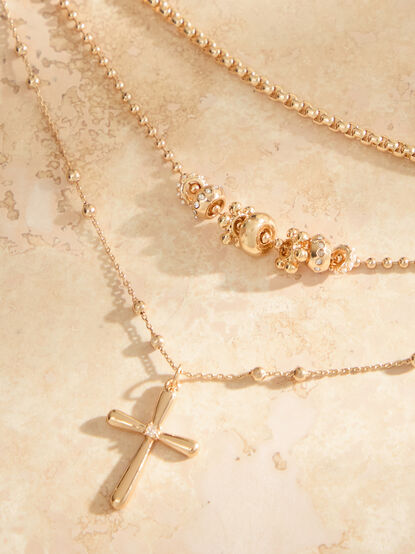 Layered Box Chain Cross Necklace - TULLABEE