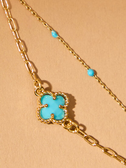 Layered Turquoise Clover Necklace - TULLABEE