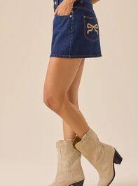 Britt Bow Denim Skirt Detail 5 - TULLABEE