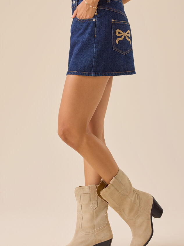 Britt Bow Denim Skirt Detail 5 - TULLABEE