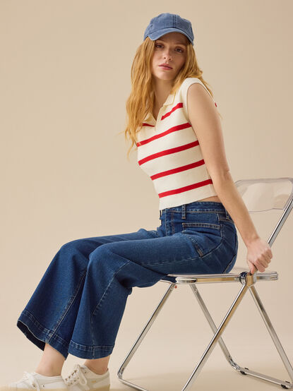 Norah Striped Knit Polo Top - TULLABEE