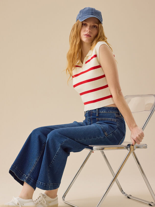 Norah Striped Knit Polo Top Detail 2 - TULLABEE