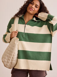 Varsity Charm Striped Quarter Zip Detail 2 - TULLABEE