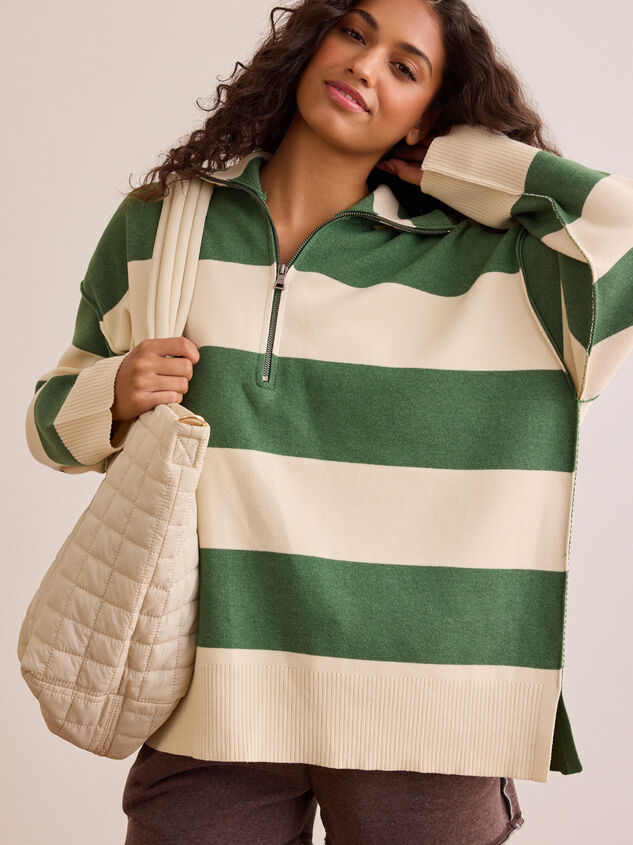 Varsity Charm Striped Quarter Zip Detail 2 - TULLABEE