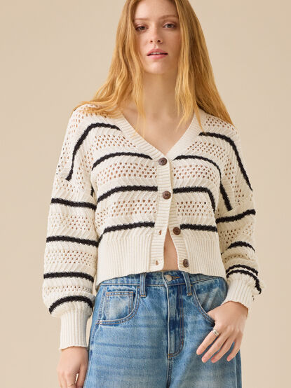 Larkin Open Weave Striped Cardigan - TULLABEE