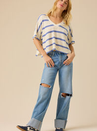 Dylan Striped V-Neck Top Detail 2 - TULLABEE