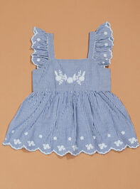 Jane Striped Floral Embroidered Toddler Dress Detail 2 - TULLABEE
