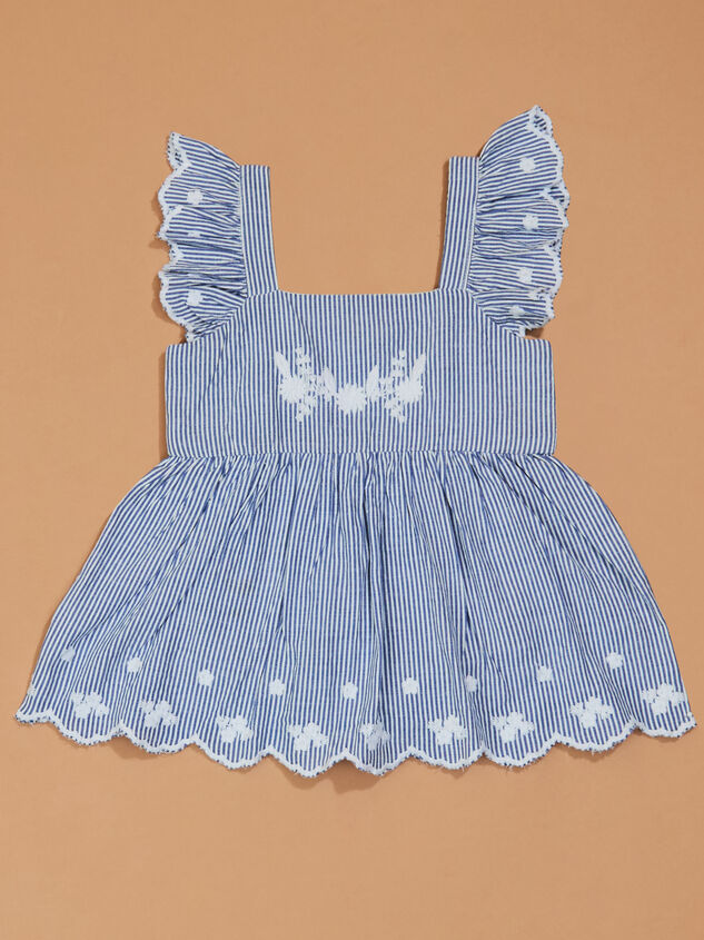Jane Striped Floral Embroidered Toddler Dress Detail 2 - TULLABEE
