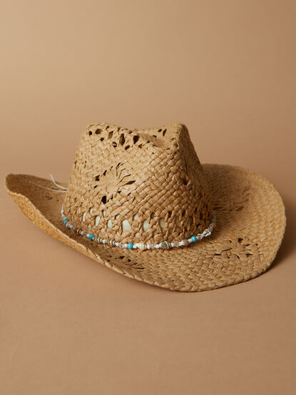 Shell Trim Straw Cowboy Hat - TULLABEE