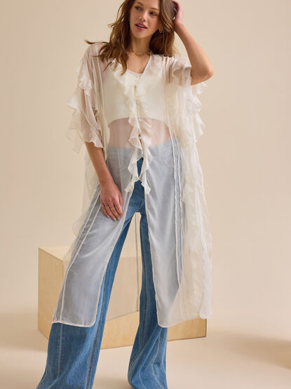 Ariah Ruffle Button Up Kimono - TULLABEE