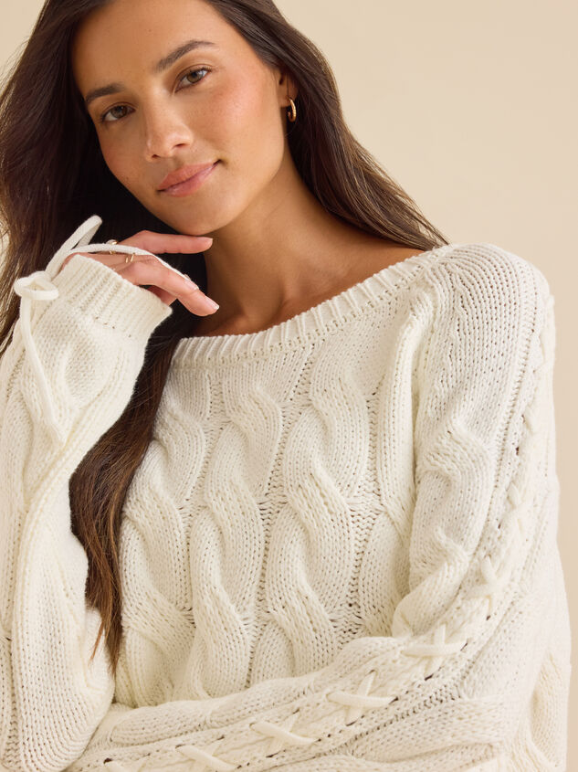 Carlin Lace Up Cable Sweater Detail 2 - TULLABEE