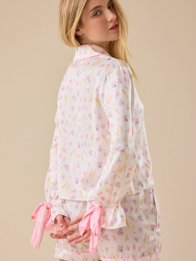 Emelia Champagne Button Up Sleep Shirt Detail 5 - TULLABEE
