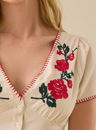 Carlisle Rose Embroidered Top Detail 2 - TULLABEE