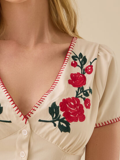 Carlisle Rose Embroidered Top - TULLABEE