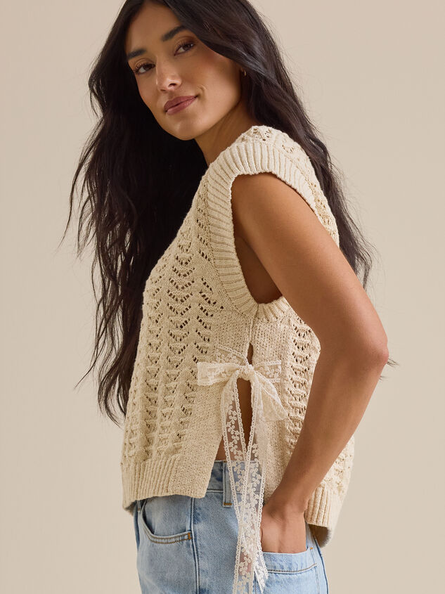 Blair Pointelle Side Tie Vest Detail 2 - TULLABEE