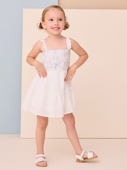 Serena Stripe Floral Embroidered Dress - TULLABEE