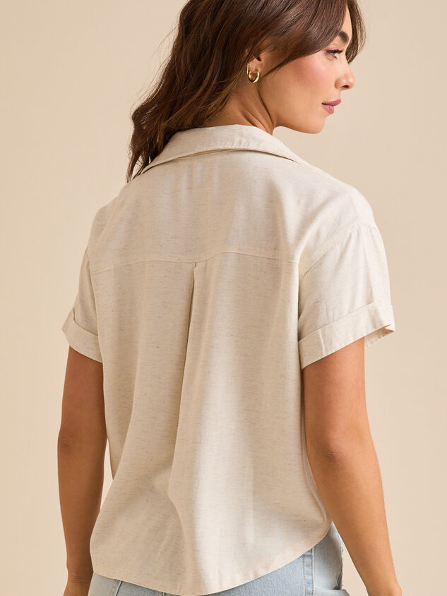 Courtney Crop Linen Shirt Detail 4 - TULLABEE